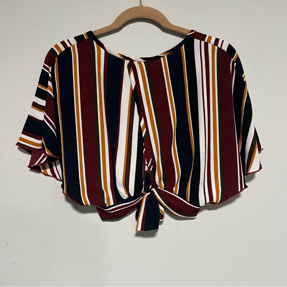 Papaya Women’s Sz M Multicolor Feaux Wrap Tie Kimono Sleeves V Neck Cropped Top - Picture 6 of 9